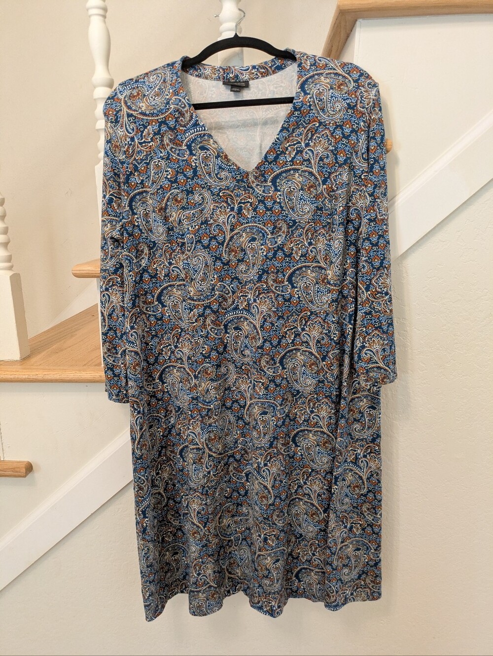 J. Jill Wearever Collection - Teal Blue Paisley Long Sleeve Dress - Size L
